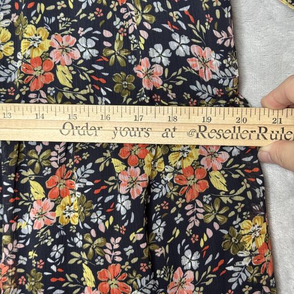 LOFT Dress Womens Medium Black Floral Long Sleeve Ruffle Neck Boho Tunic Lined - Picture 11 of 13